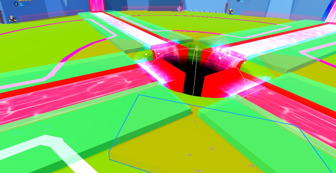 Studio blockout of the river with red river volume parts and green riverbed parts